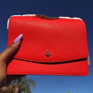 Tory Burch Emerson Flap Adjustable Shoulder Bag in Bright Samba